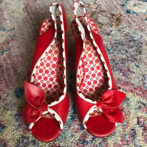 Red polka dot peep toes